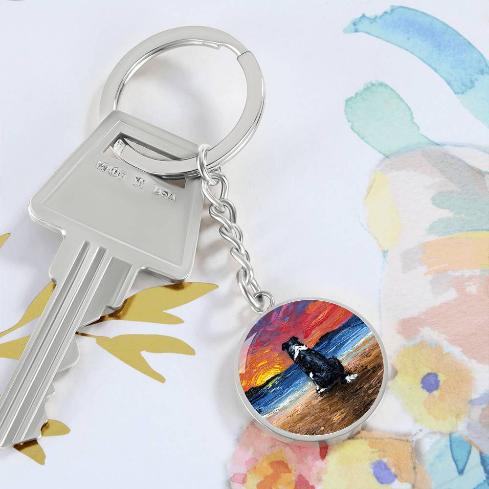 Beach Days - Border Collie Round Keychain