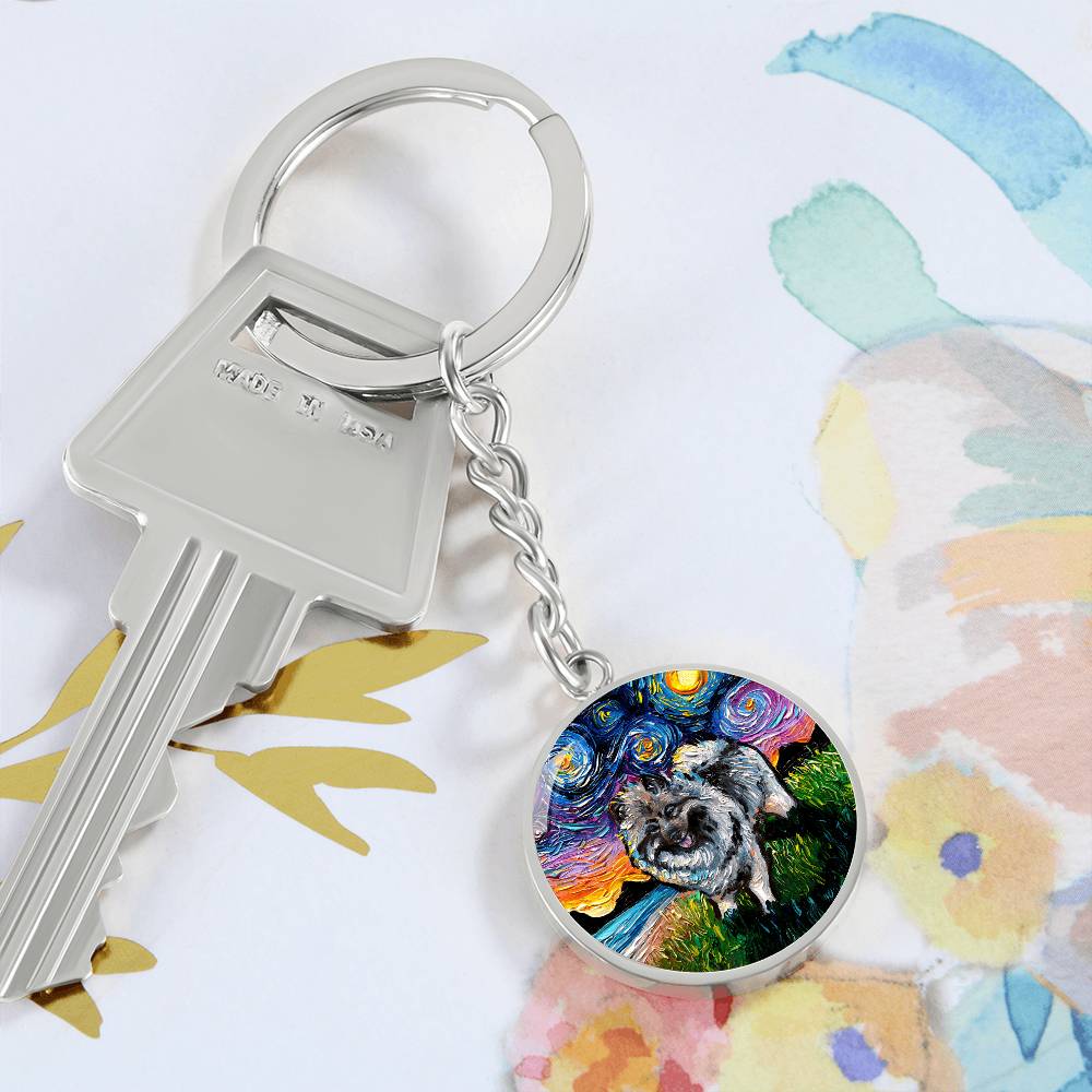 Keeshond Starry Night Round Keychain