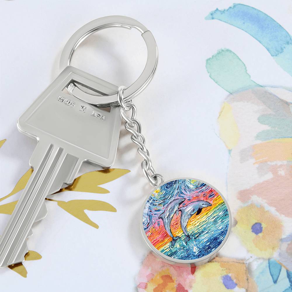 Dolphins Starry Night Round Keychain