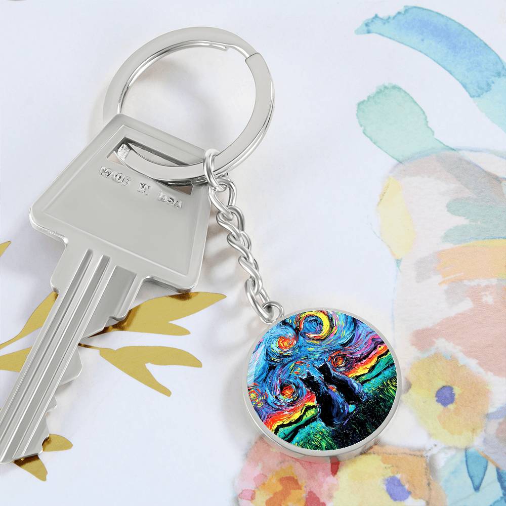 van Gogh's Cats Starry Night Round Keychain