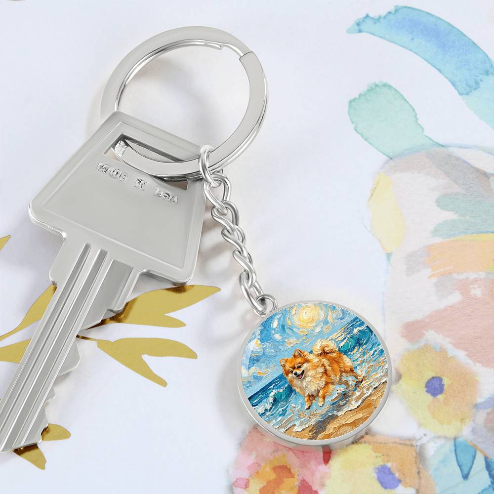 Beach Day - Pomeranian Round Keychain