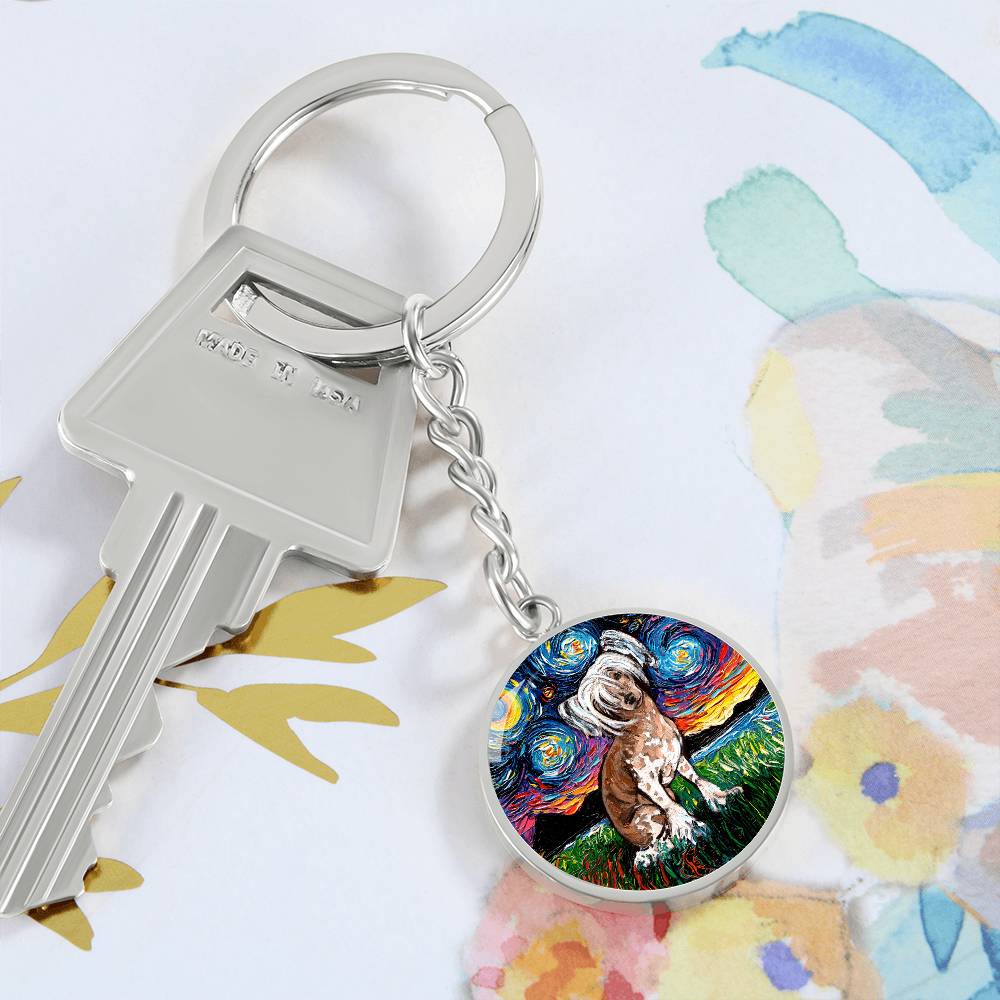 Chinese Crested Starry Night Round Keychain