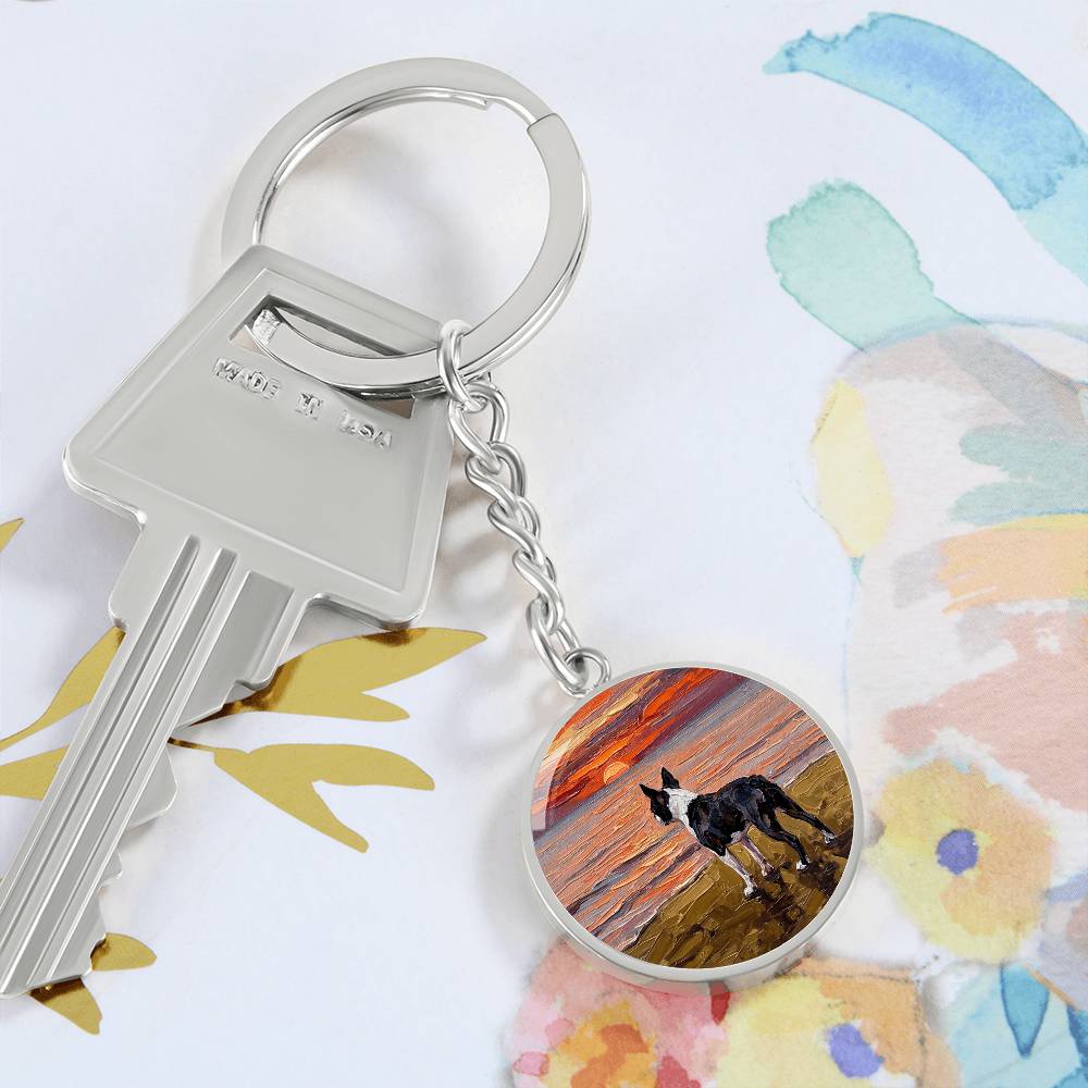 Beach Night - Boston Terrier Round Keychain