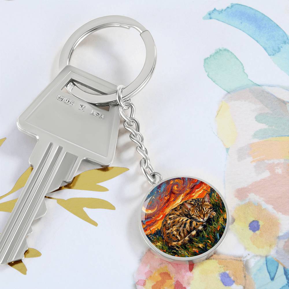 Sleepy Egyptian Mau Night Round Keychain