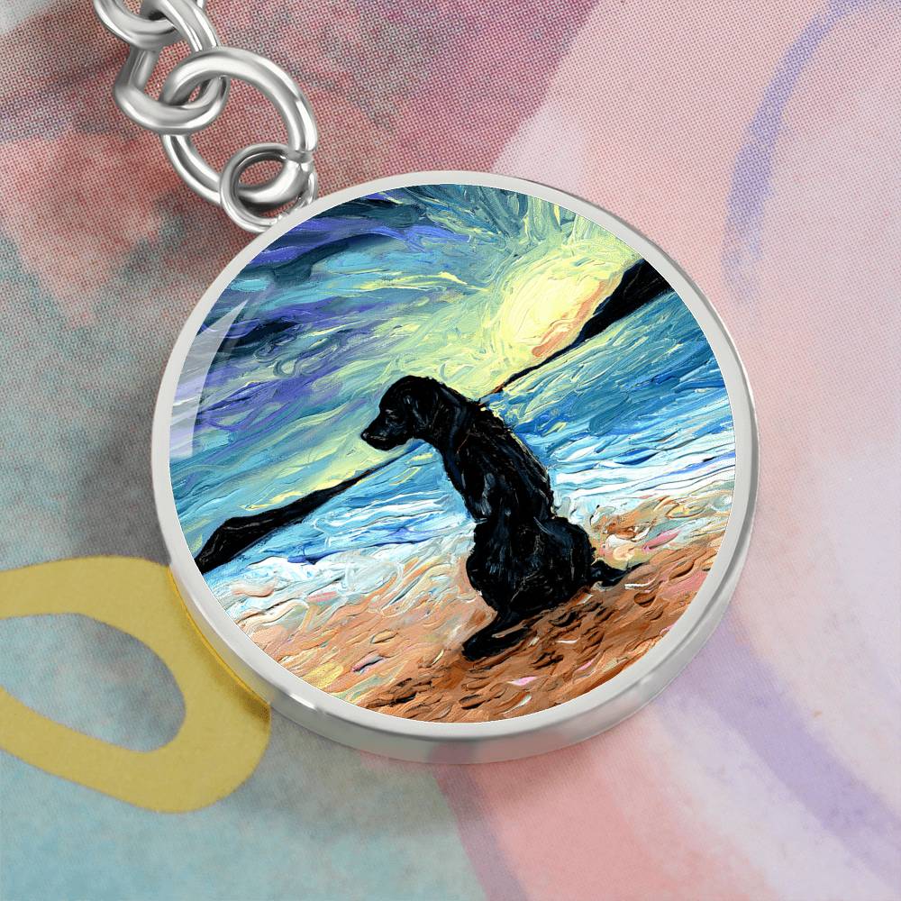 Beach Days - Black Labrador Round Keychain