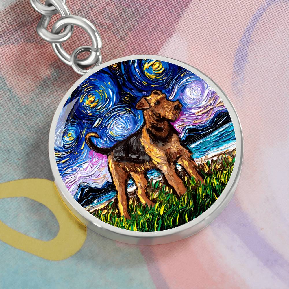 Airedale Starry Night Round Keychain