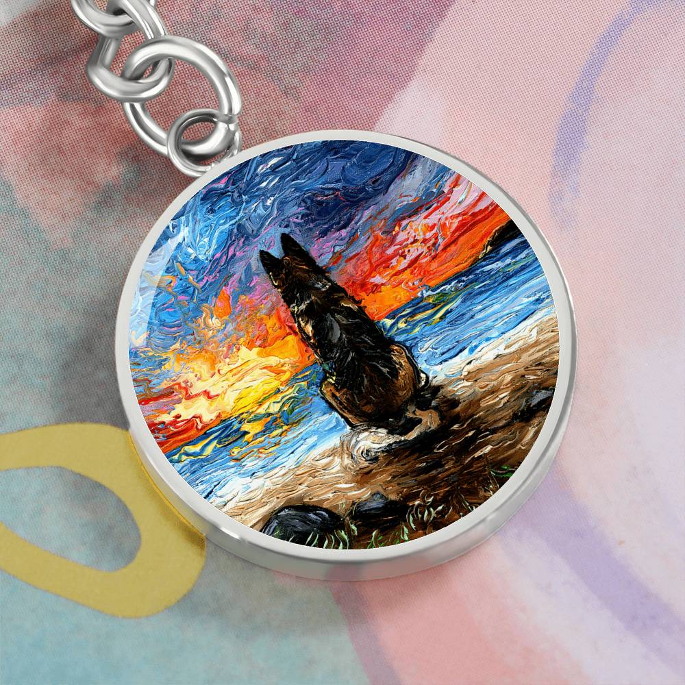 Beach Days - German Shepherd Round Keychain