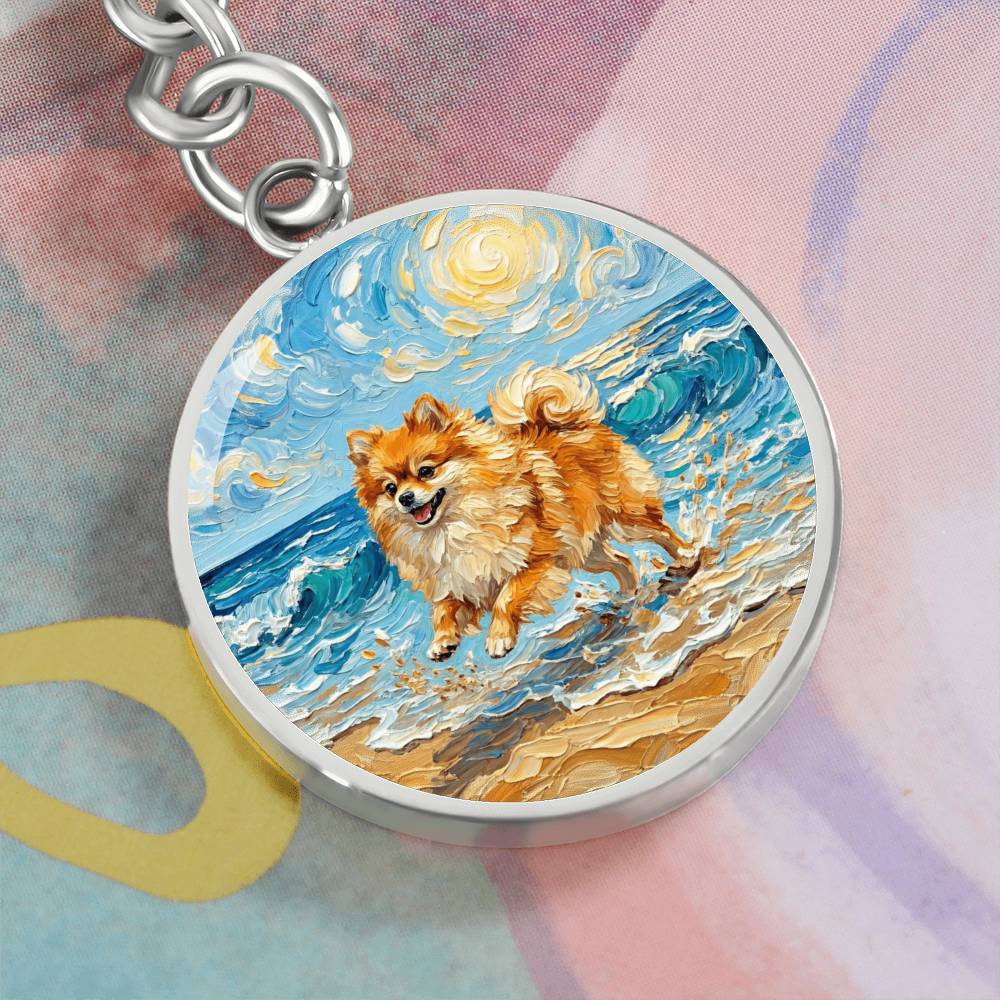 Beach Day - Pomeranian Round Keychain