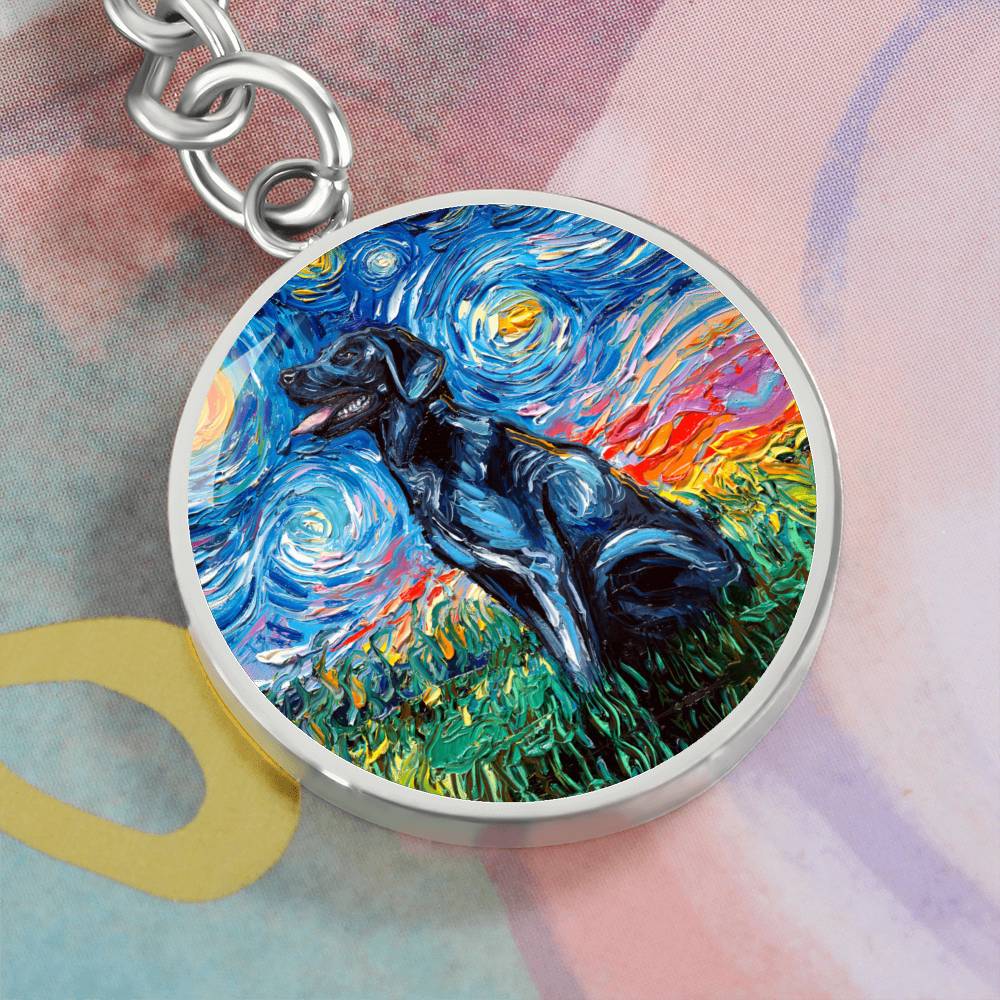 Black Labrador Starry Night Round Keychain