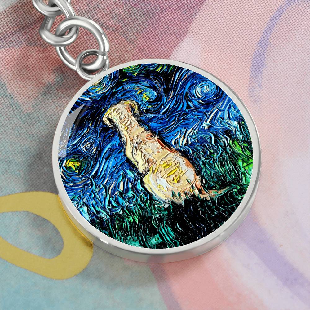 Yellow Labrador Back Starry Night Round Keychain