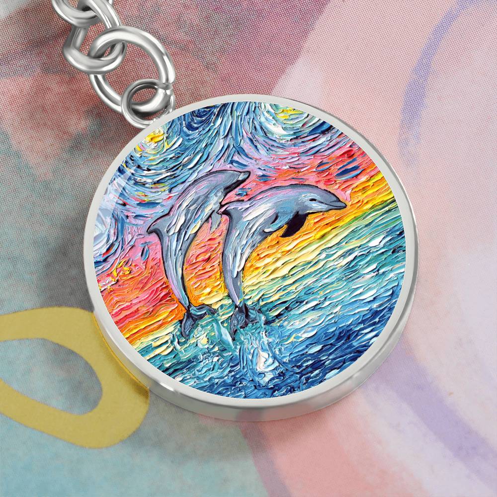 Dolphins Starry Night Round Keychain