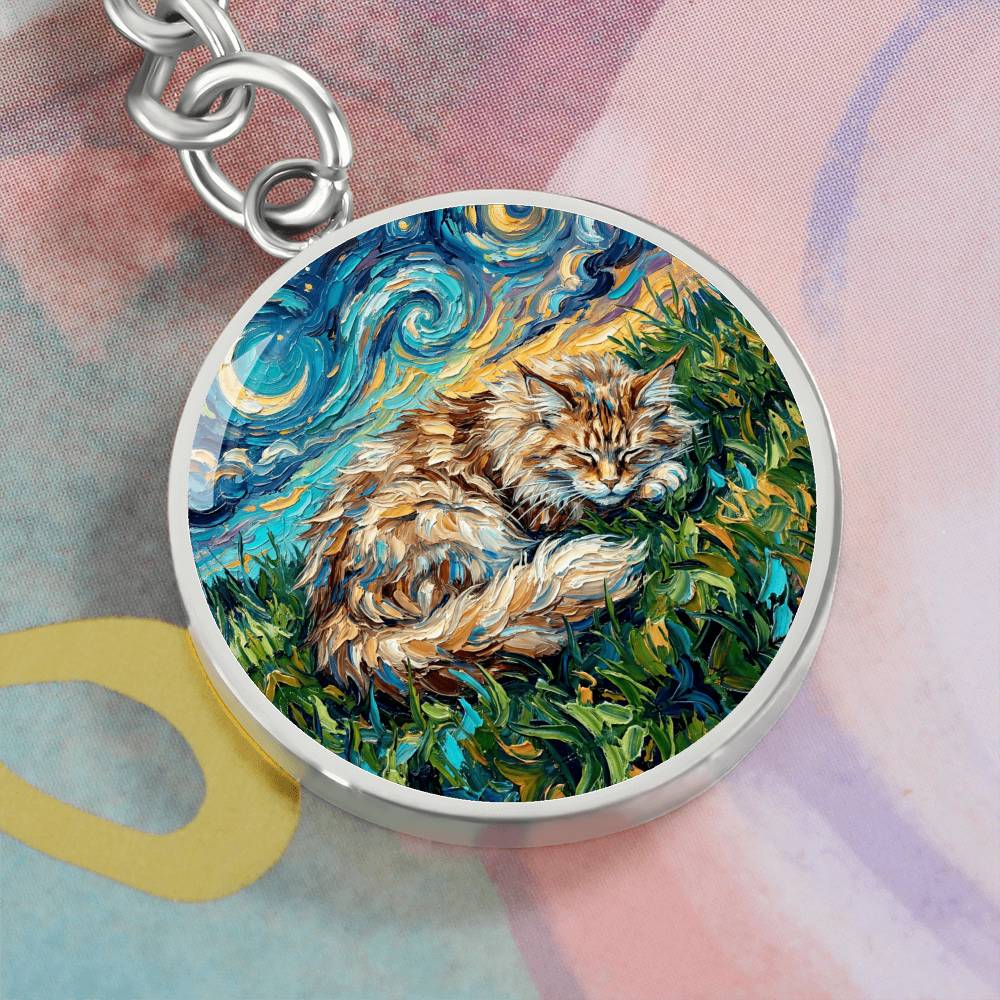 Sleepy Maine Coon Night Round Keychain