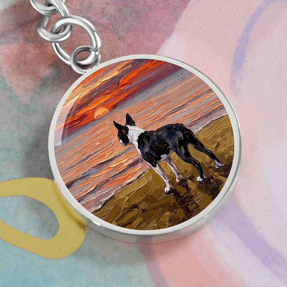 Beach Night - Boston Terrier Round Keychain