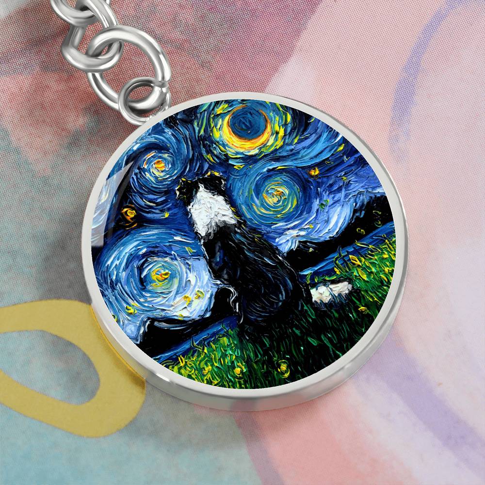 Border Collie Back Starry Night Round Keychain