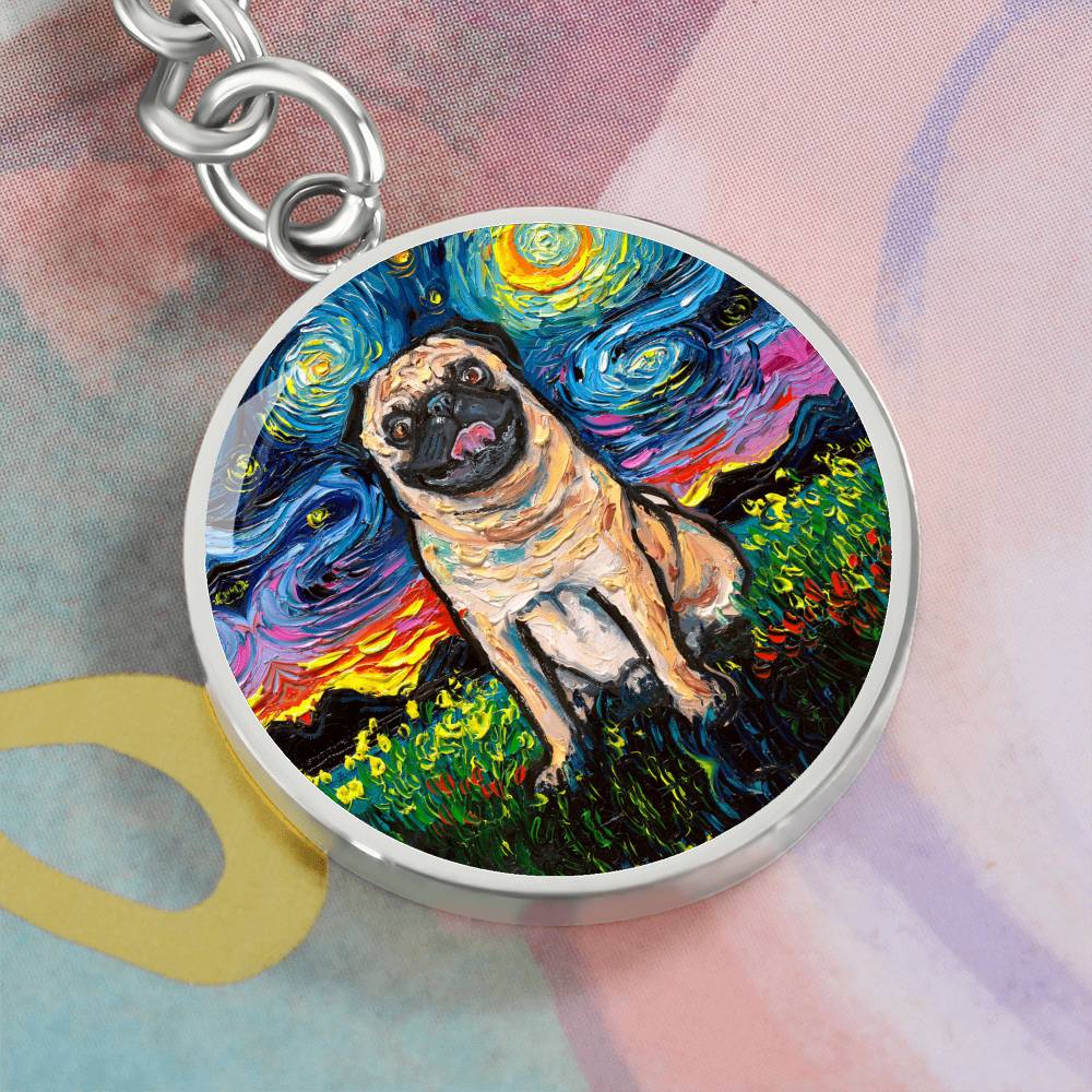 Fawn Pug Starry Night Round Keychain