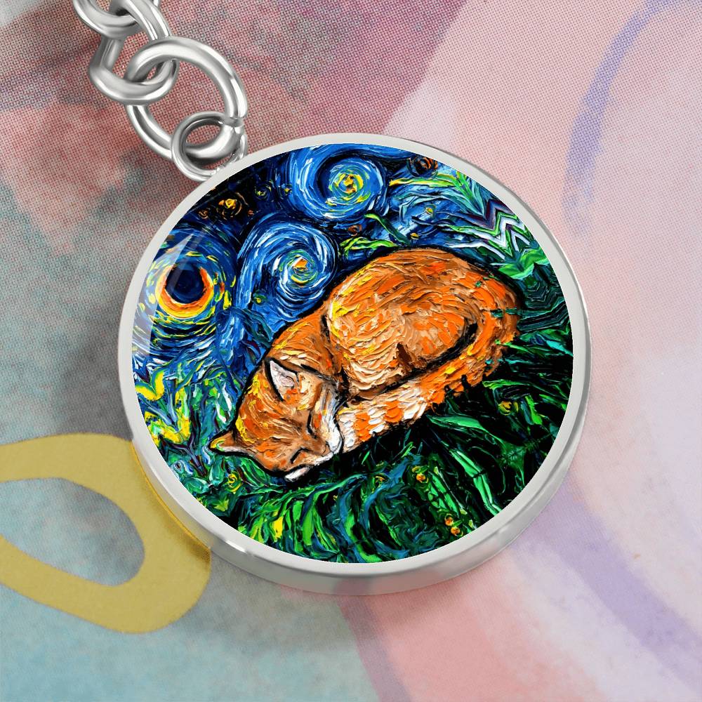 Sleeping Orange Tabby Starry Night Round Keychain