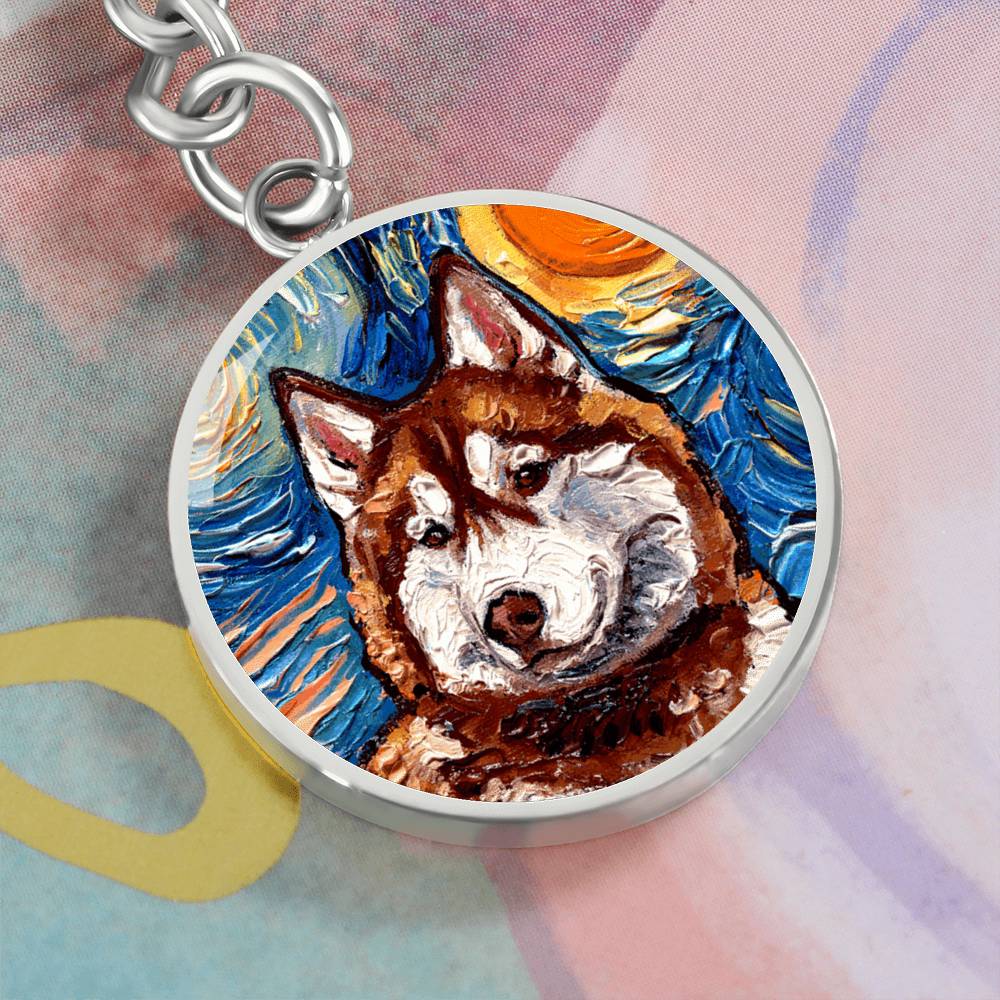 Red Husky Portrait Round Keychain