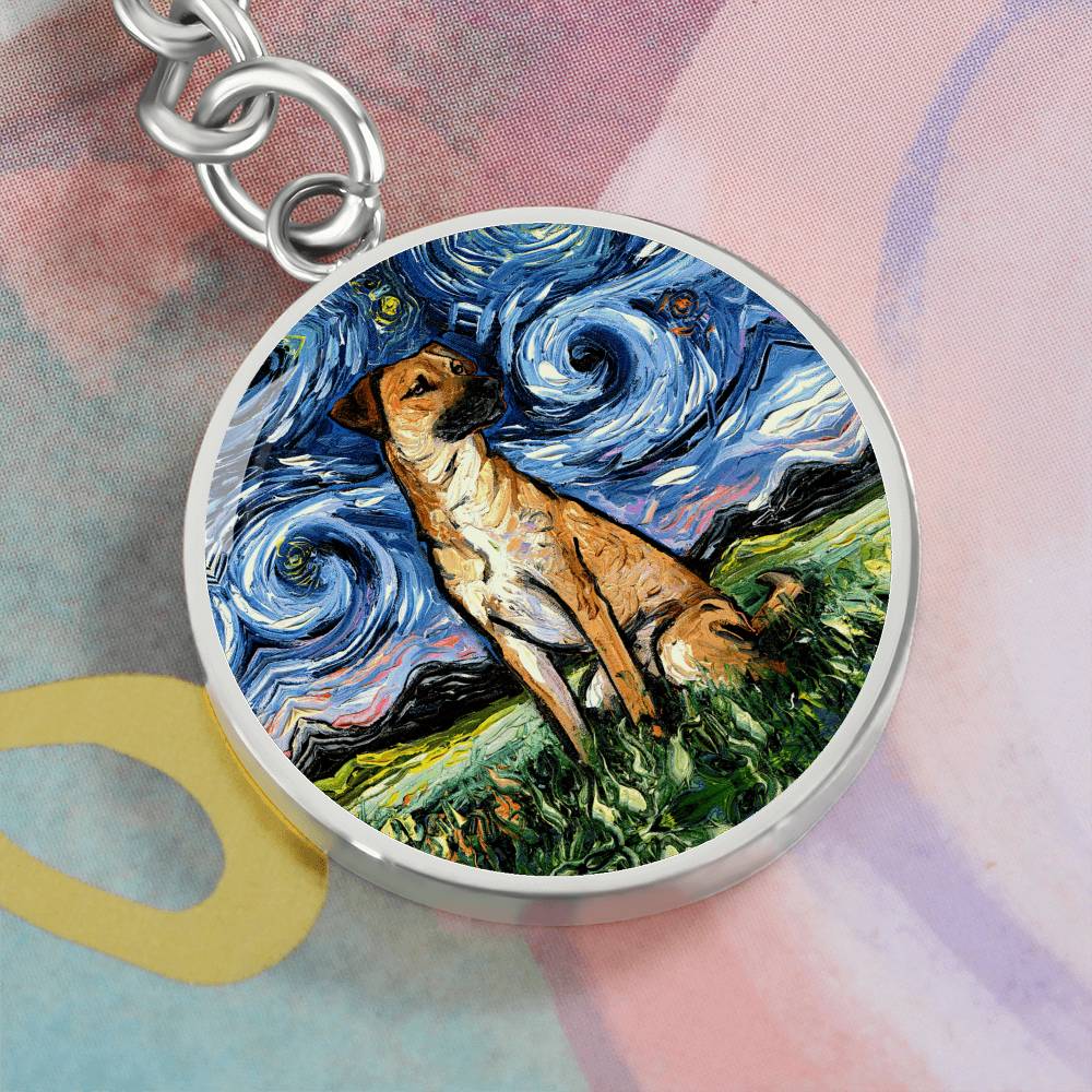 Black Mouth Cur Starry Night Round Keychain
