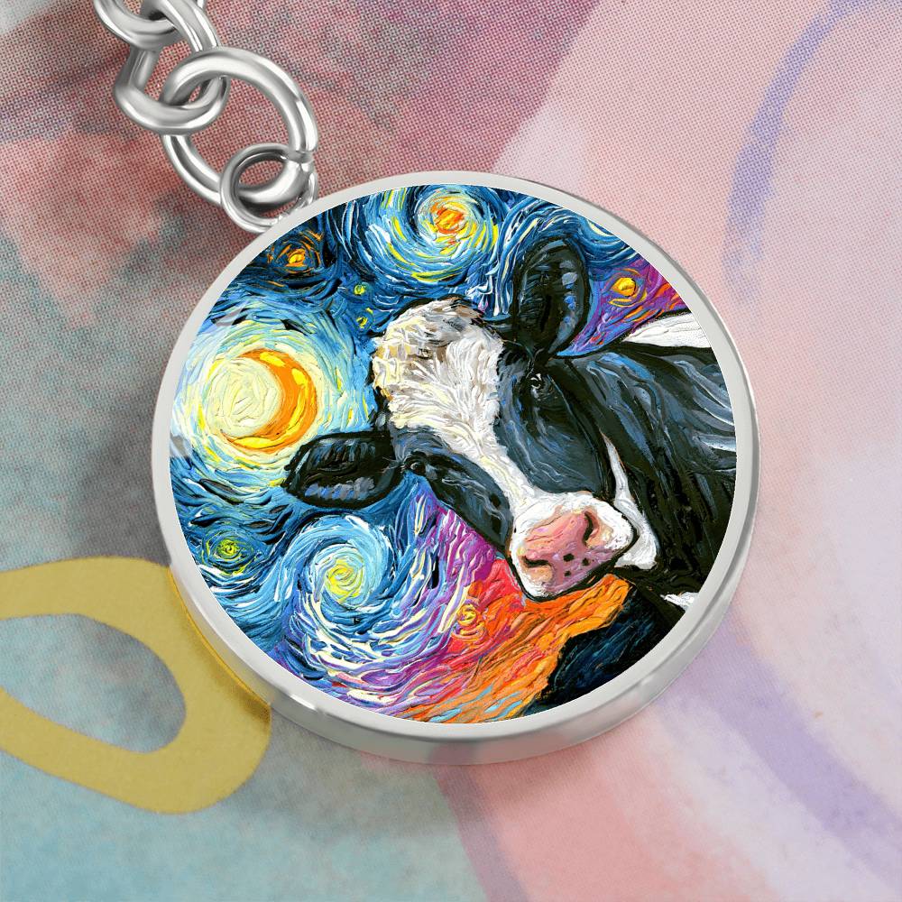 Holstein Starry Night Round Keychain