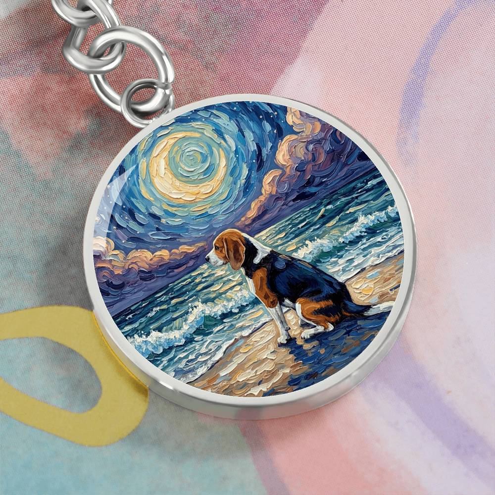 Beach Night - Beagle Round Keychain