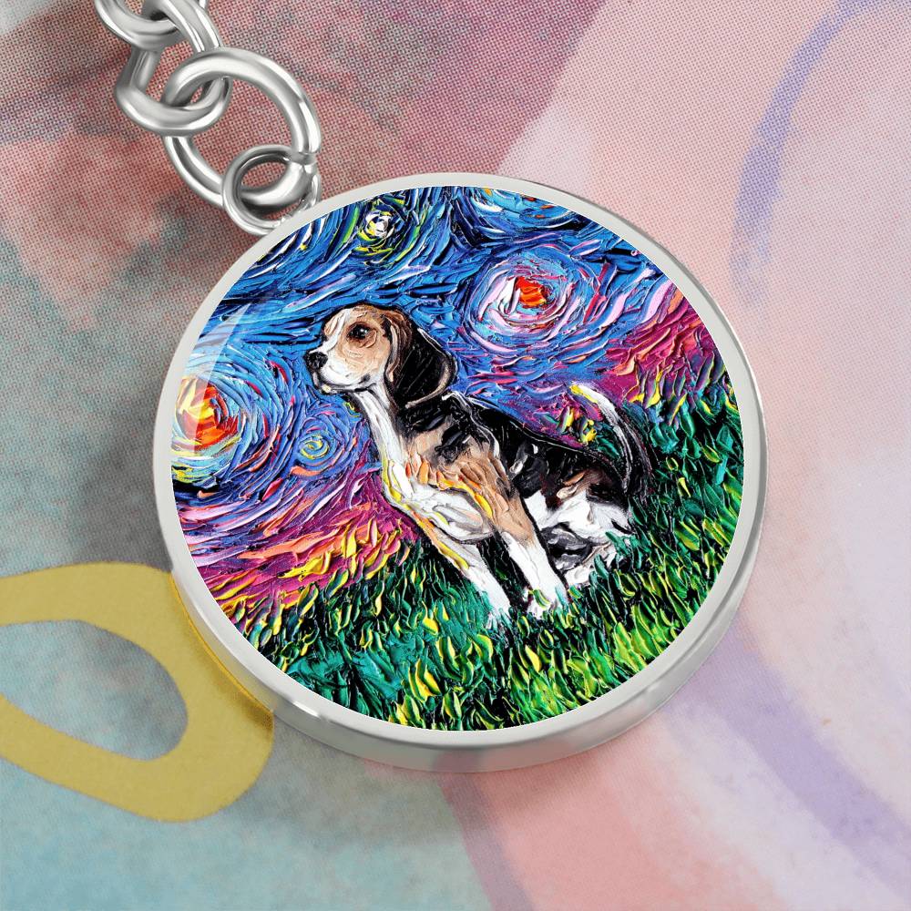 Beagle Starry Night Round Keychain