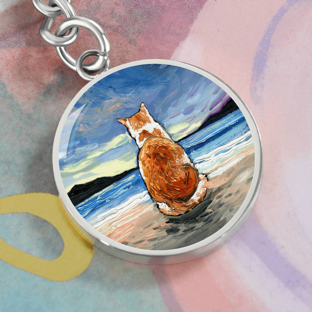 Beach Days - Orange and White Tabby Round Keychain