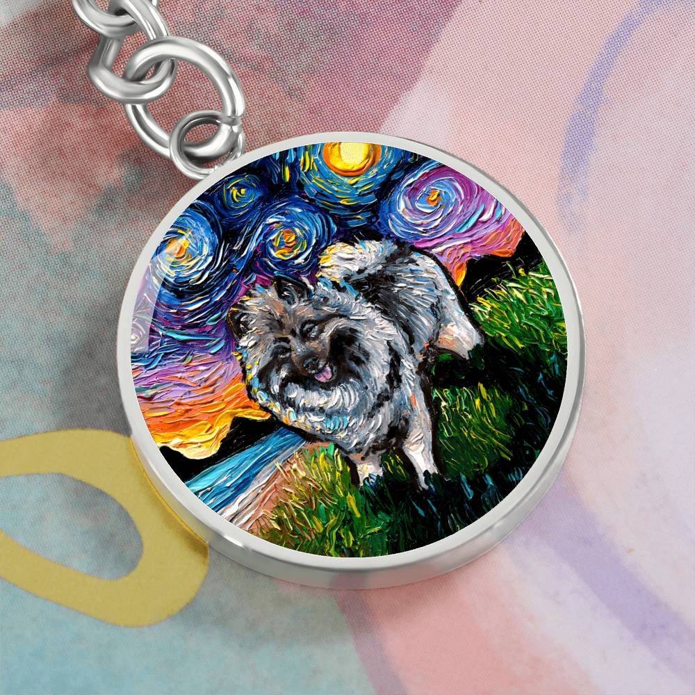 Keeshond Starry Night Round Keychain