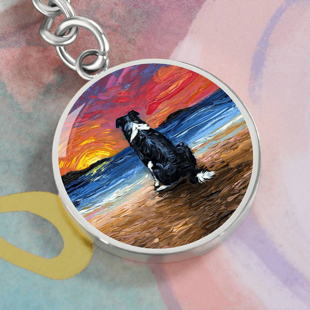 Beach Days - Border Collie Round Keychain