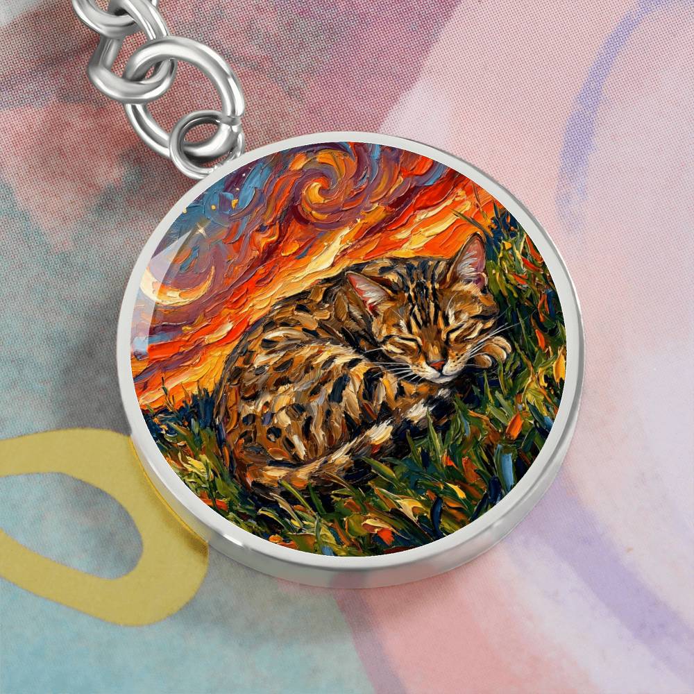 Sleepy Egyptian Mau Night Round Keychain