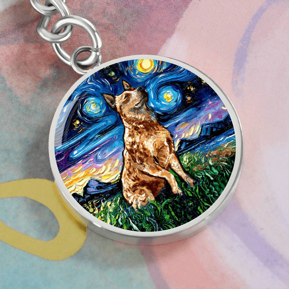 Red Heeler Starry Night Round Keychain