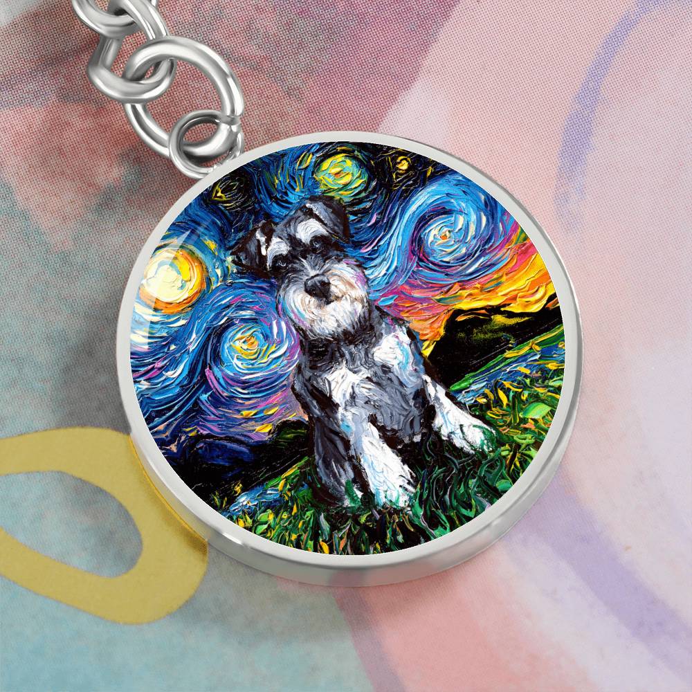 Schnauzer Starry Night Round Keychain