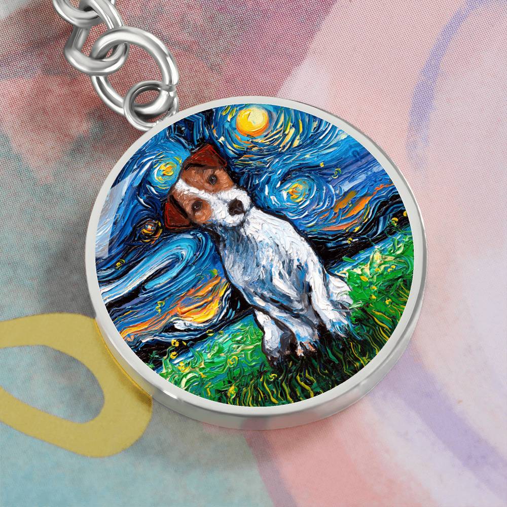 Jack Russell Terrier Starry Night Round Keychain