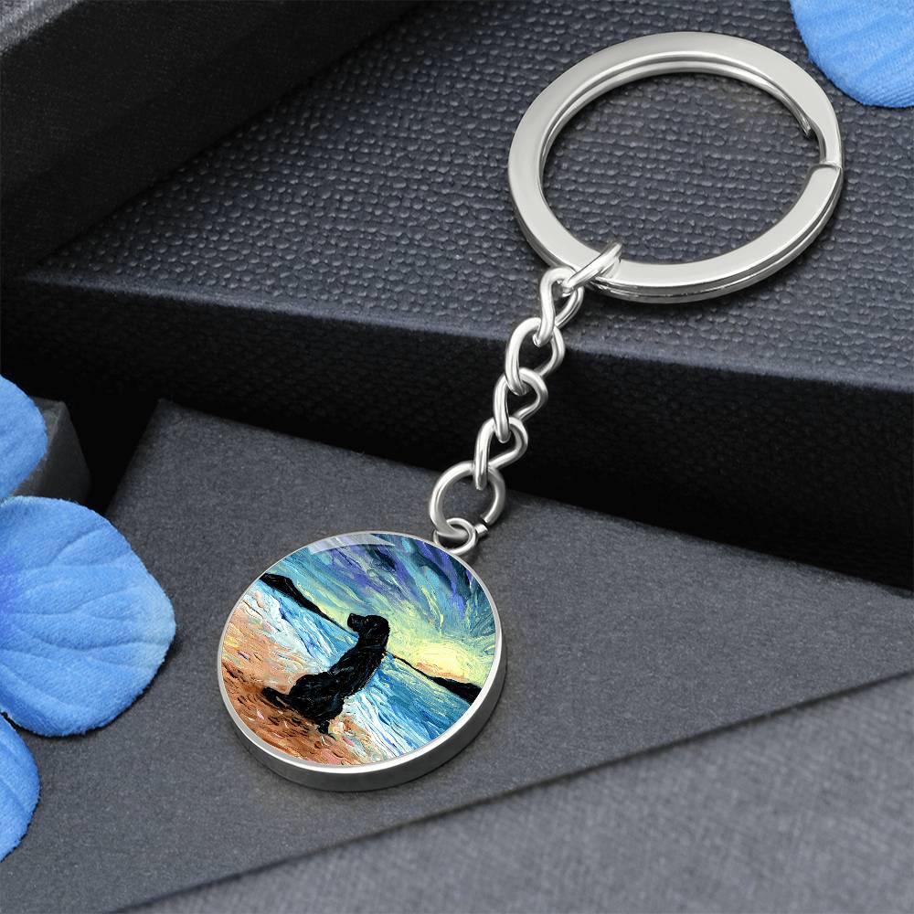 Beach Days - Black Labrador Round Keychain