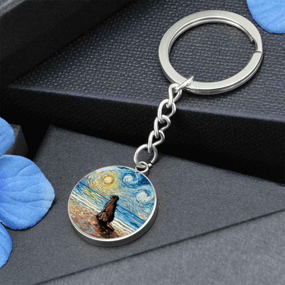 Beach Days - Chocolate Labrador Starry Night Round Keychain