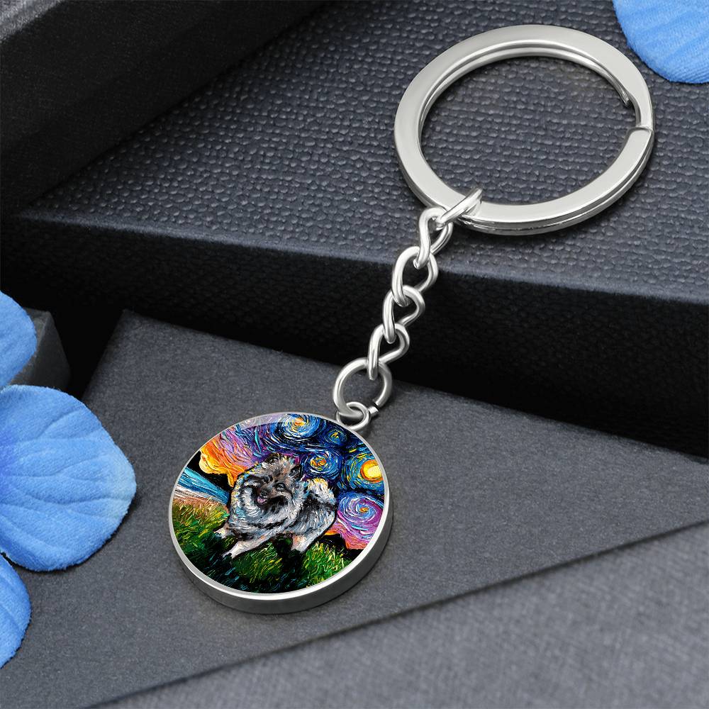 Keeshond Starry Night Round Keychain