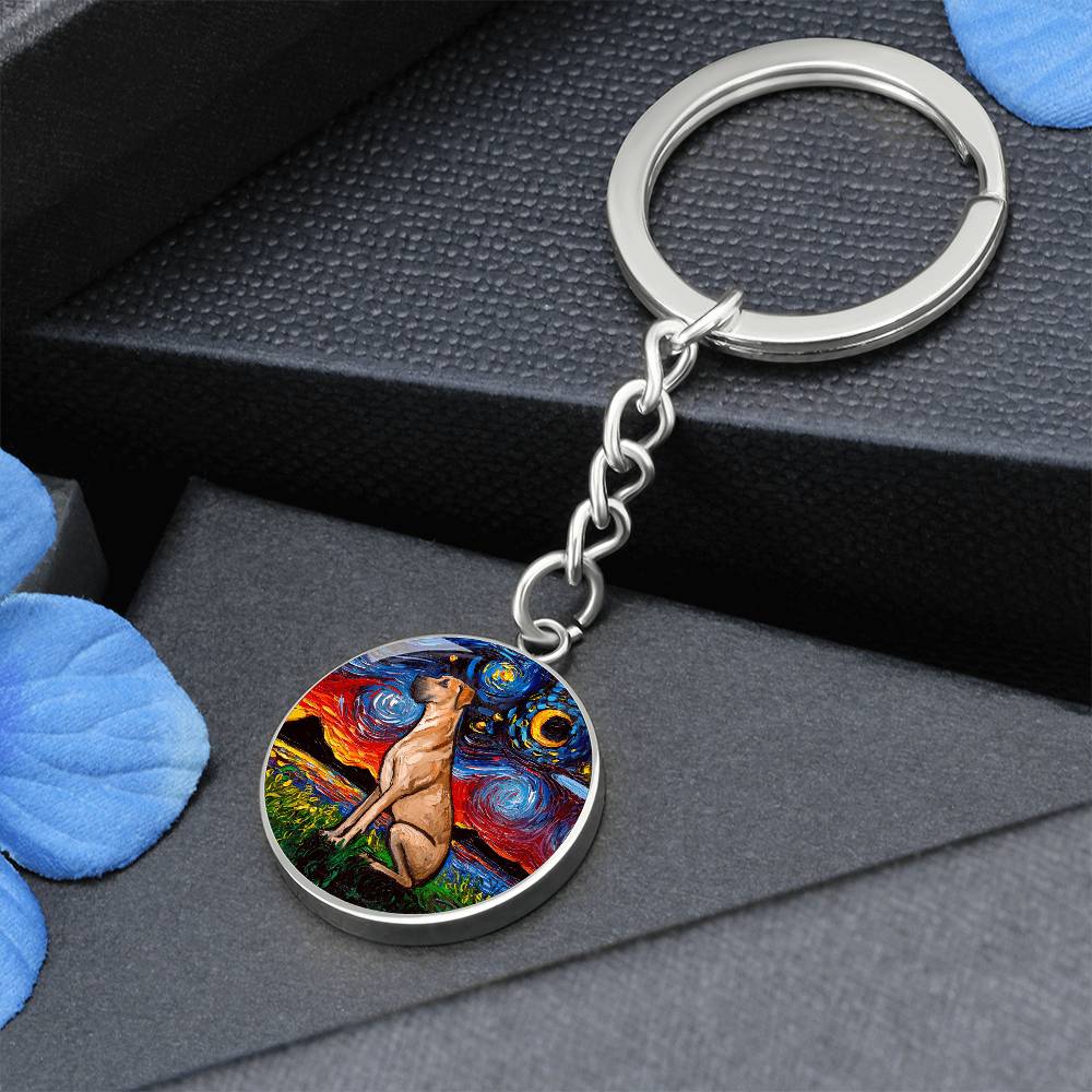 Fawn Great Dane Starry Night Round Keychain