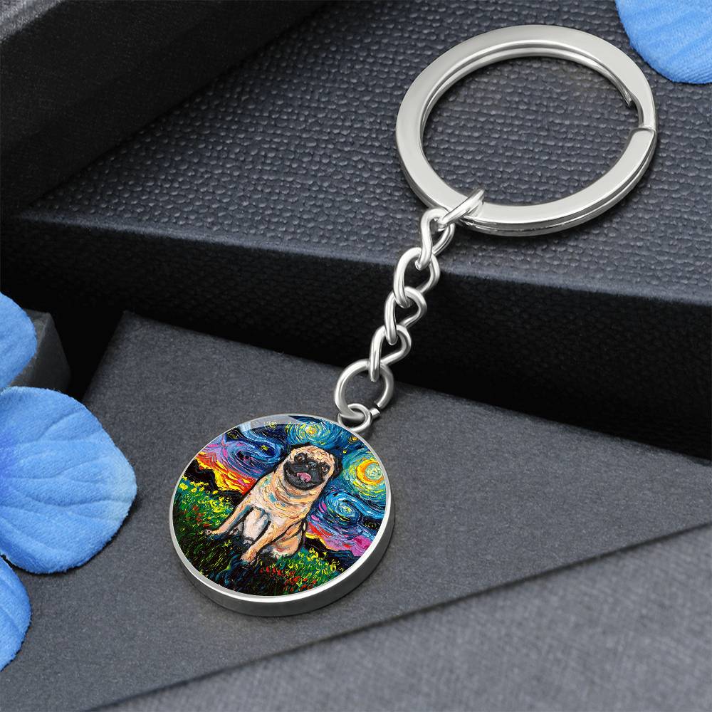 Fawn Pug Starry Night Round Keychain