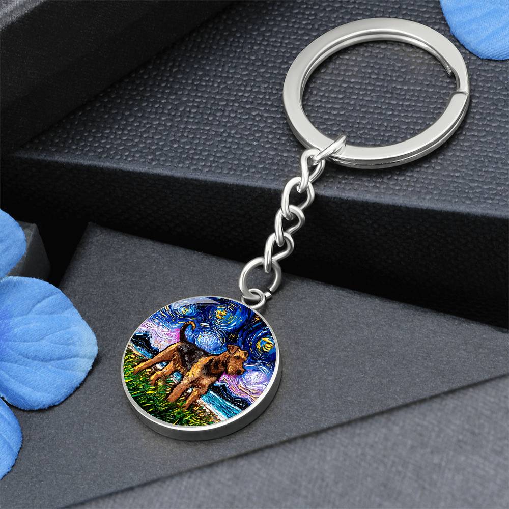 Airedale Starry Night Round Keychain