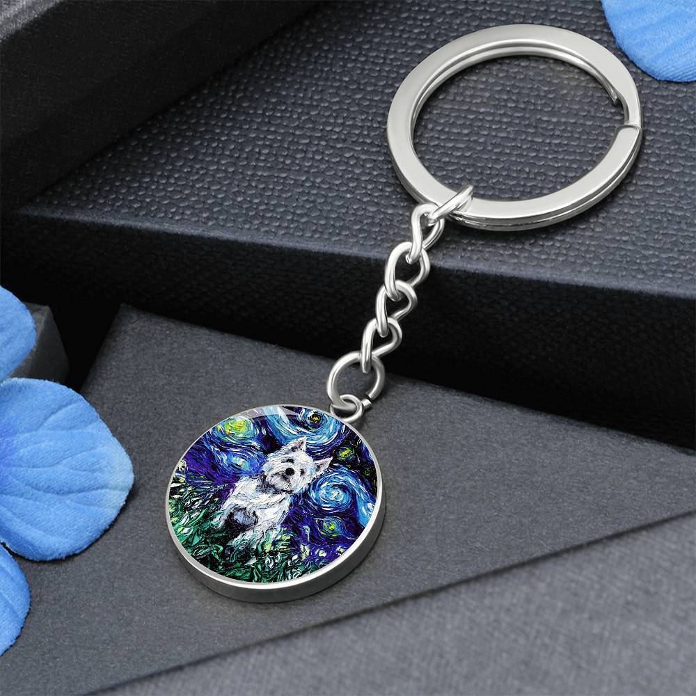 Westie Starry Night Round Keychain