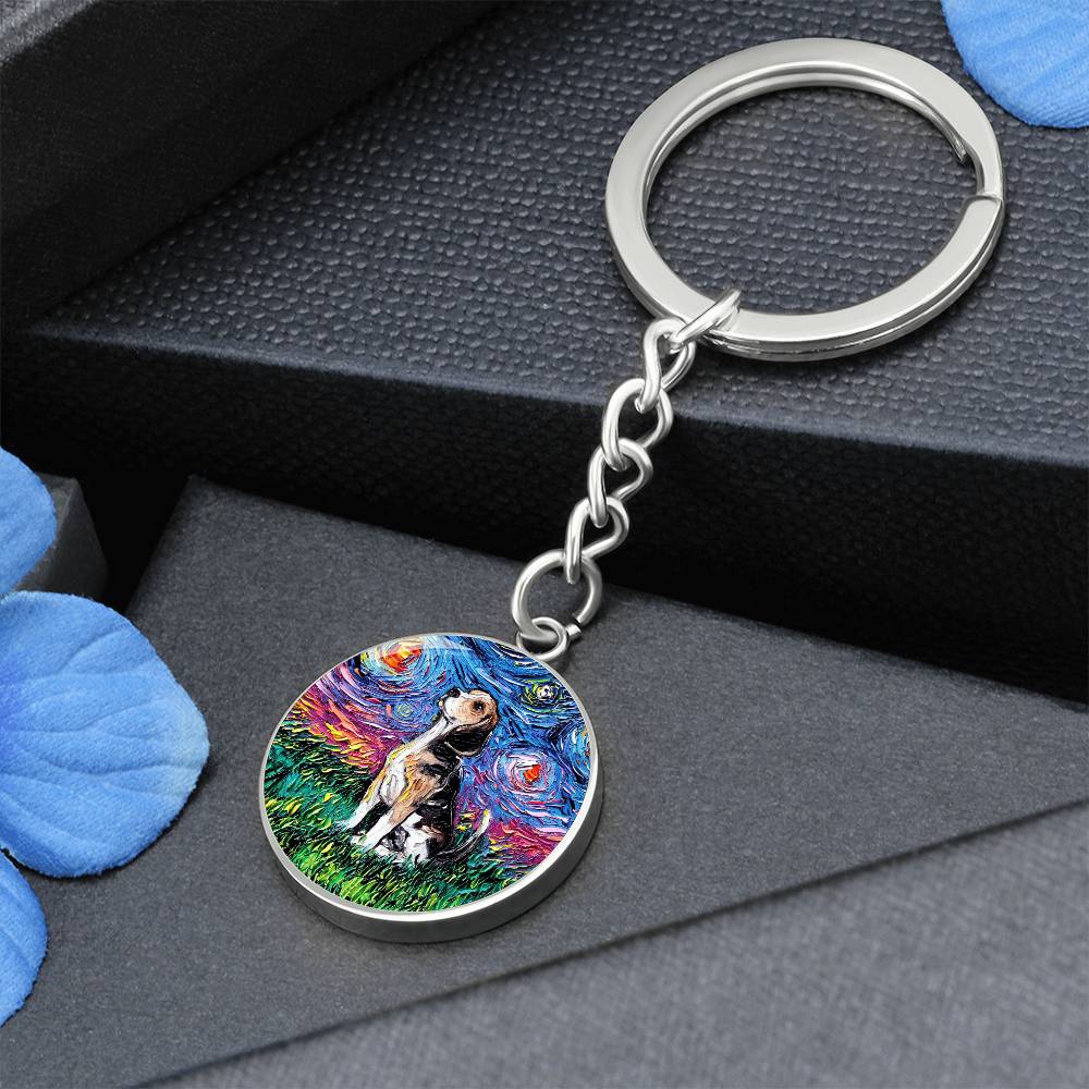 Beagle Starry Night Round Keychain