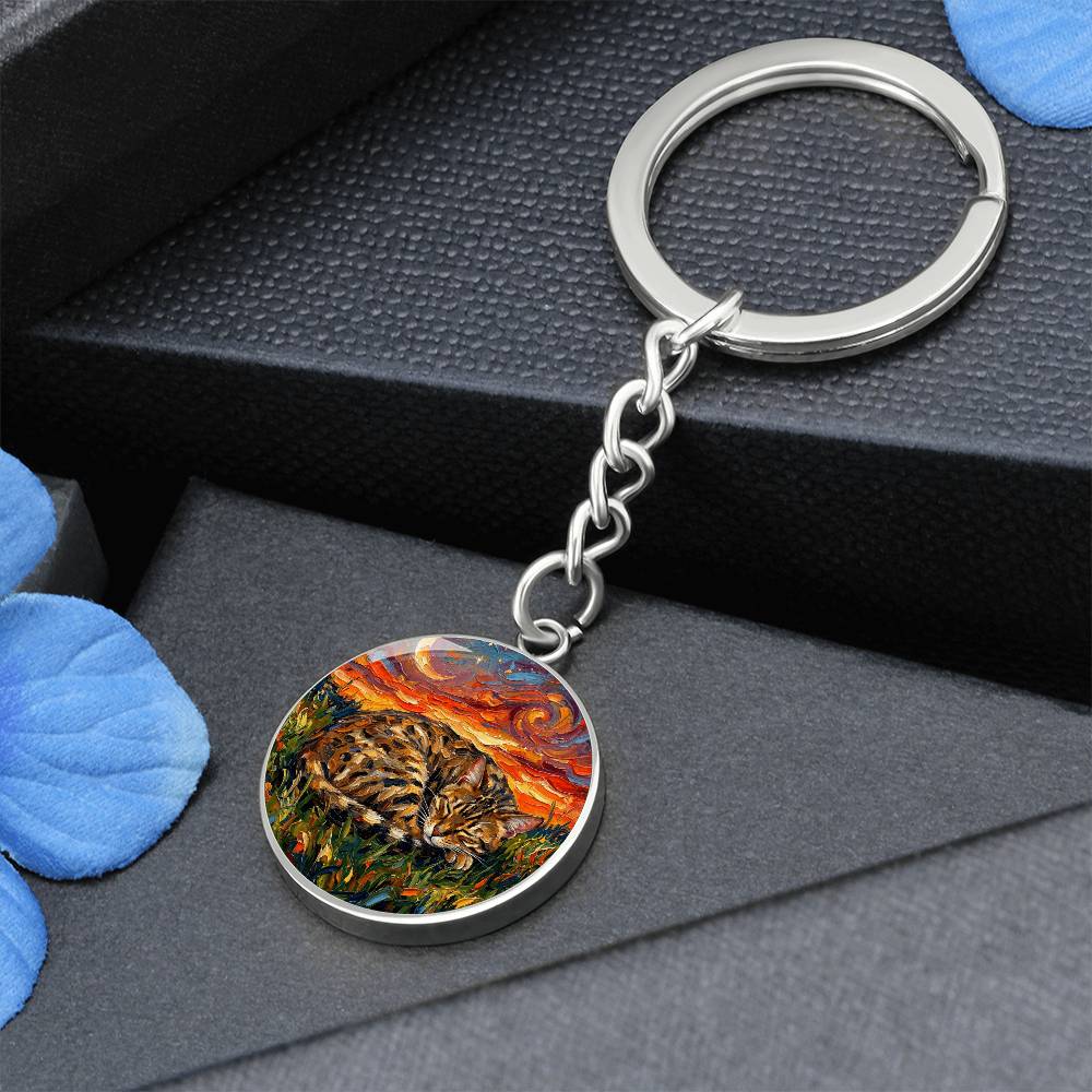 Sleepy Egyptian Mau Night Round Keychain