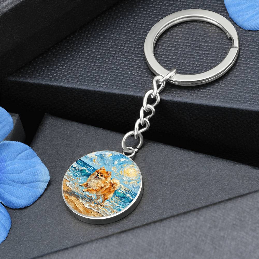 Beach Day - Pomeranian Round Keychain
