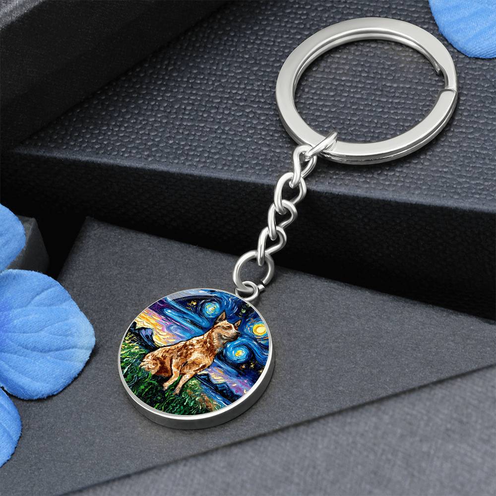 Red Heeler Starry Night Round Keychain