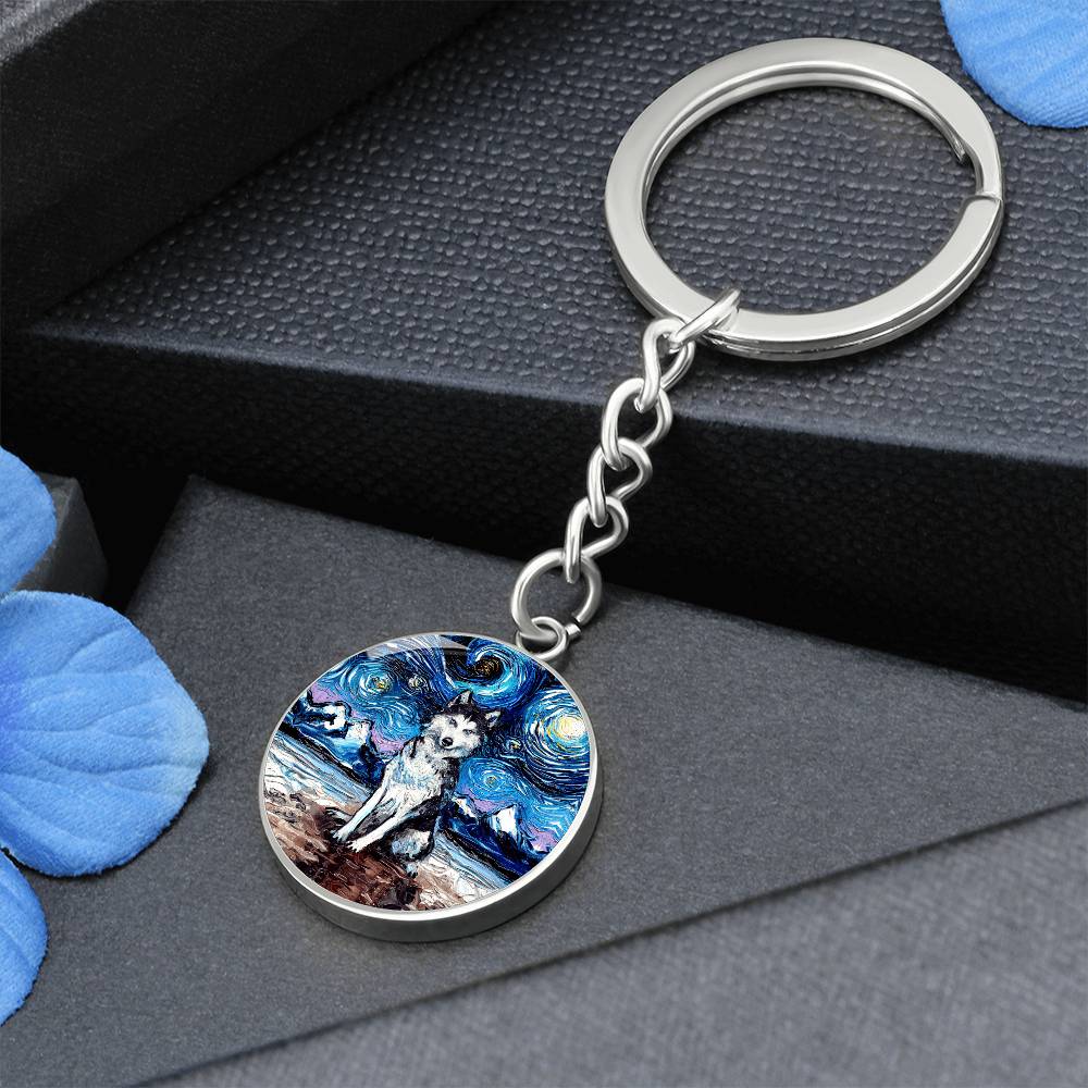 Husky Starry Night Round Keychain