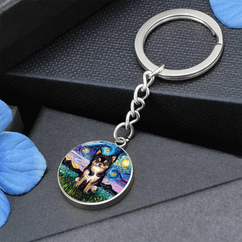 Black and Tan Chihuahua Starry Night Round Keychain