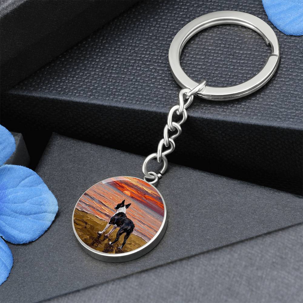 Beach Night - Boston Terrier Round Keychain