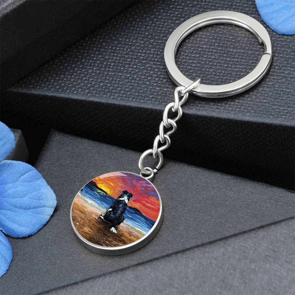 Beach Days - Border Collie Round Keychain