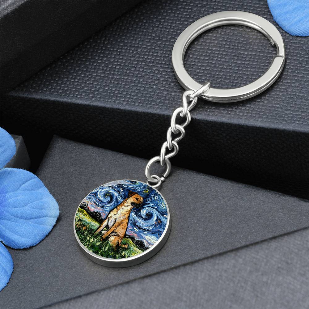 Black Mouth Cur Starry Night Round Keychain