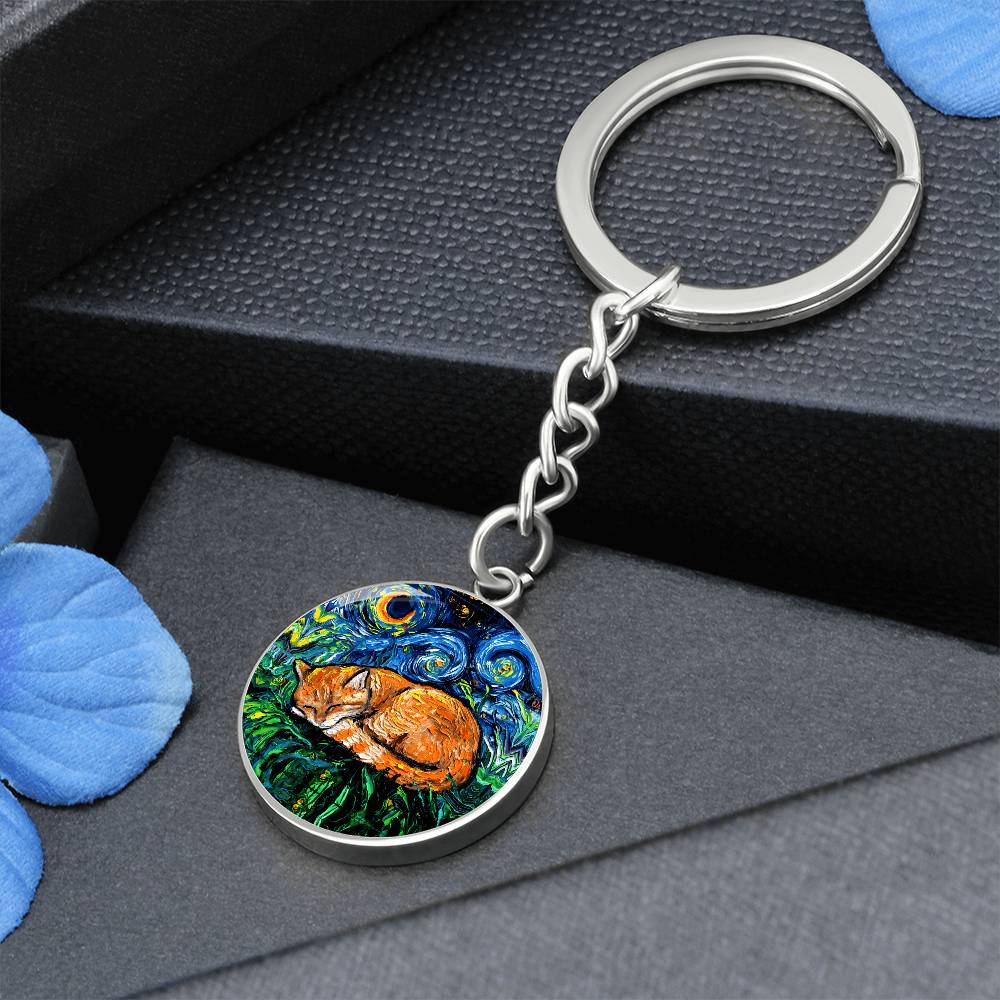 Sleeping Orange Tabby Starry Night Round Keychain