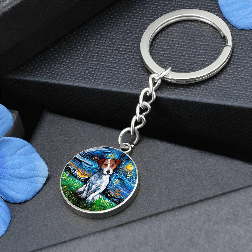Jack Russell Terrier Starry Night Round Keychain